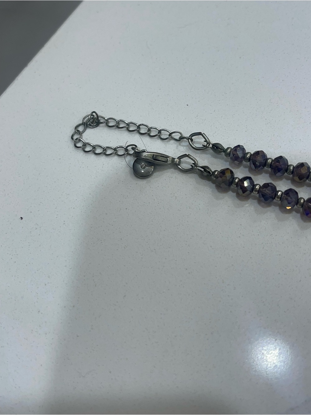 Beaded Crystal Chain Necklace - Purple